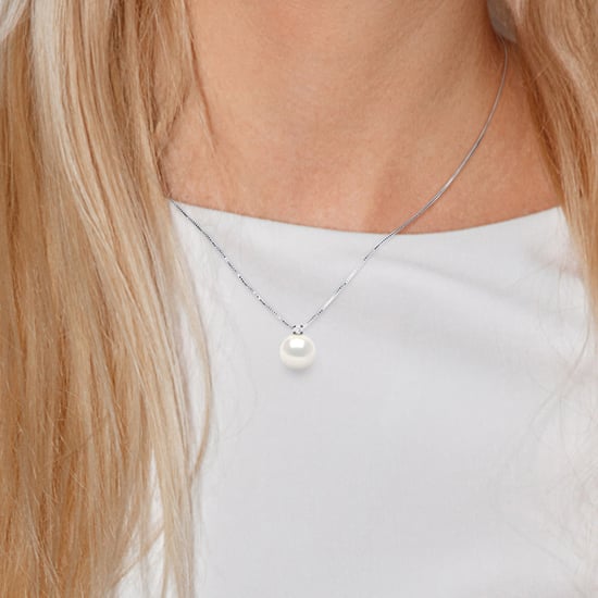 DIADEMA - Necklace - Silver - White Freshwater Pearl and Real Diamond