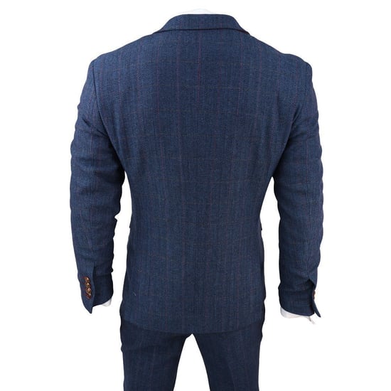 Heren Blauwe Tweed Ruit 3-Piece Pak - Image 6