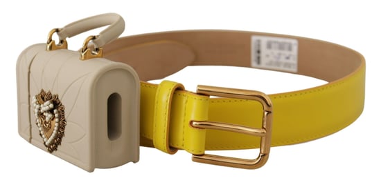 Dolce & Gabbana Women's Yellow Leather Devotion Heart Micro Bag Headphones Belt