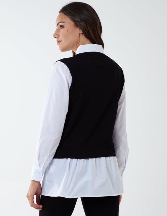 2 in 1 gebreide vest en collared shirt top - Image 4