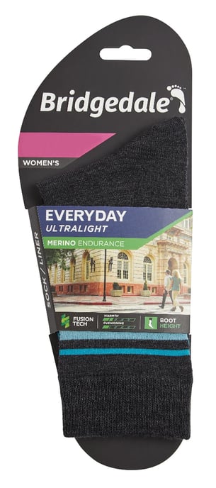 Bridgedale - Dames Liner Basislaag Merino Sokken - Donkergrijs / Blauw - Image 2
