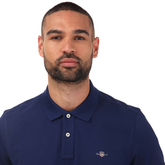 Men's Gant Regular Fit Shield Pique Polo in Navy - Image 3