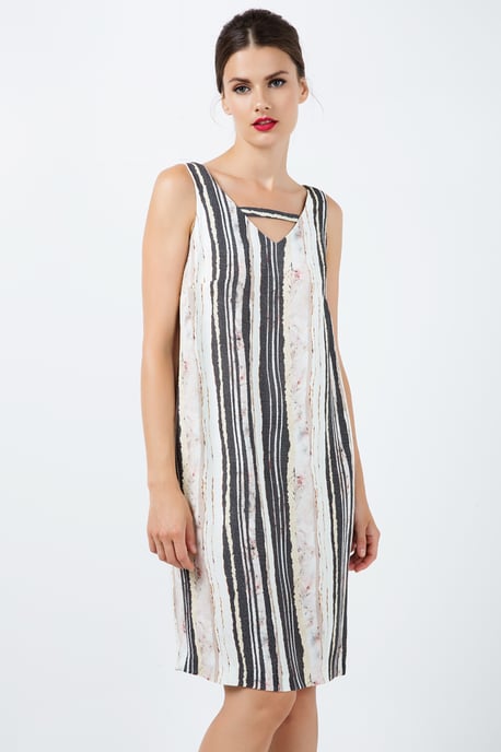Sleeveless Striped V Neck Dress