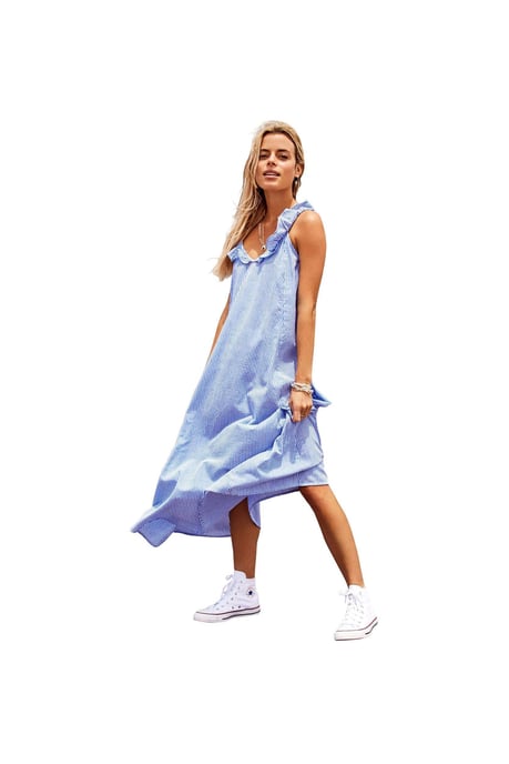 ONLY gestreepte jurk ONLALLIE lichtblauw/wit