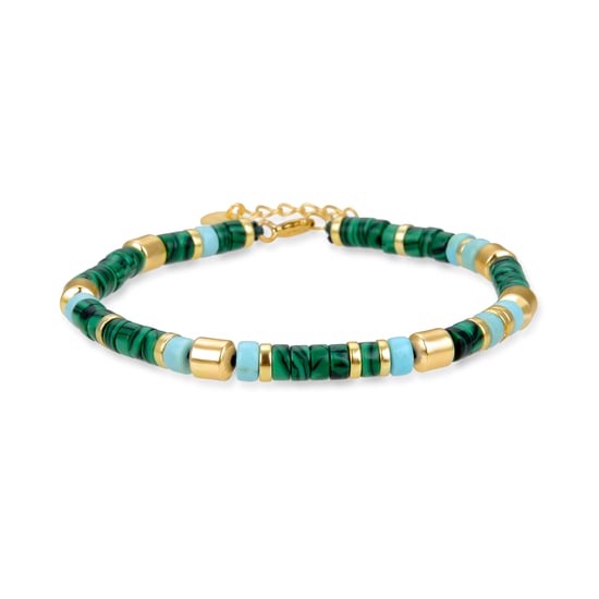 Luxenter Ihun bracelet in 925 sterling silver and Malachite finished in 18 carat yellow gold plating