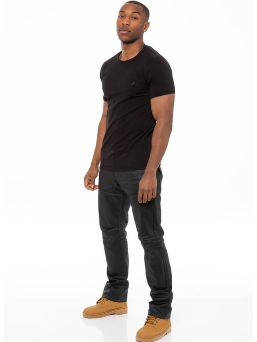 Enzo Mens Denim Jeans Straight Leg - Black Coated
