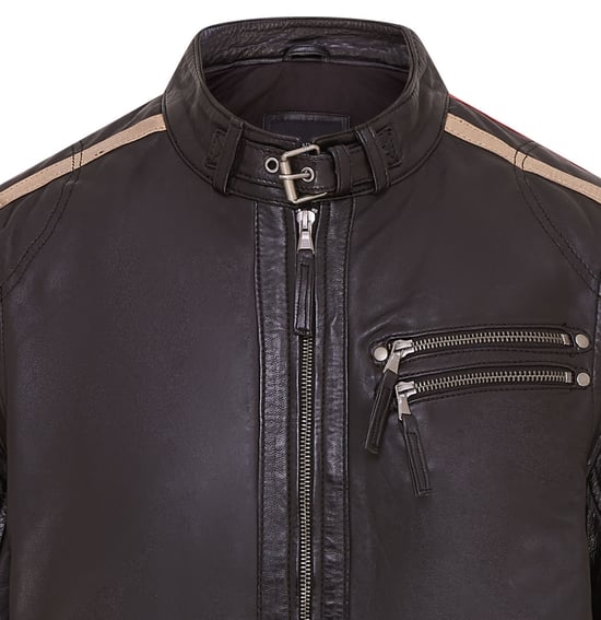 Mens Striped Cafe Racer Biker Leather Jacket - Alta