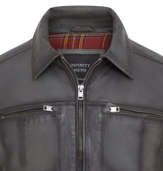 Mens Grey Classic Leather Biker Jacket - Bettles