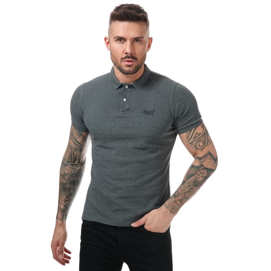 Men's Superdry Classic Pique Polo Shirt in Charcoal Marl