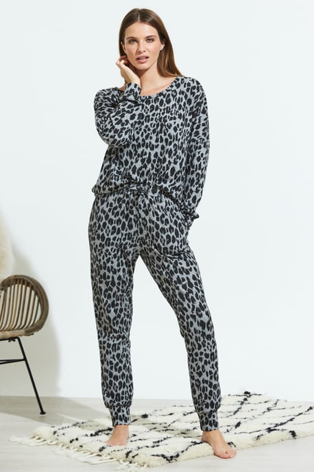 Grey Animal Print Loungewear Top