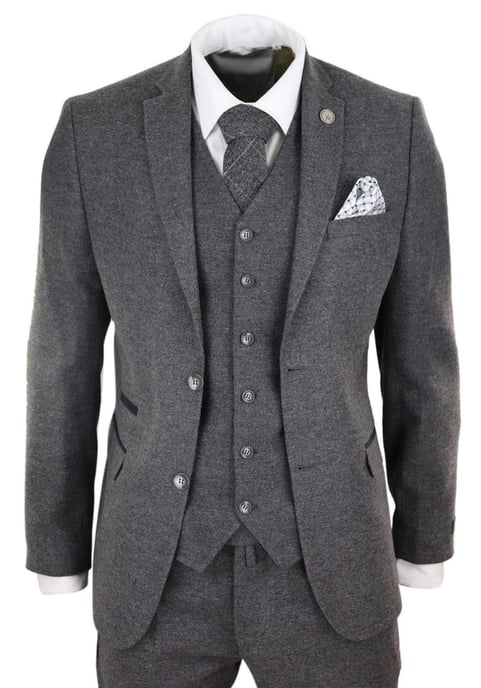 Heren 3-delig Grijs Wol Tweed Vintage Retro Pak - Image 1