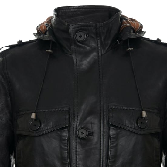 Hooded Trench Multi-Pocket Overcoat Leather Jacket