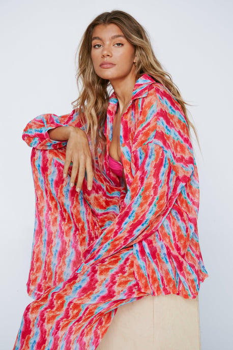Tie Dye Plisse Oversized Beach Shirt