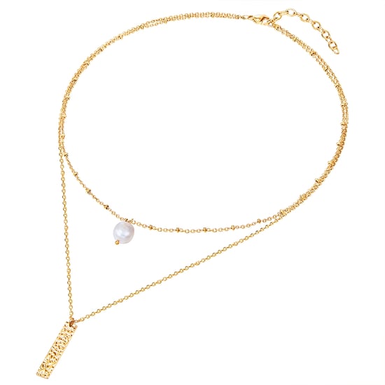 Necklace stainless steel yellow gold freshwater cultured pearl white Valero Pearls