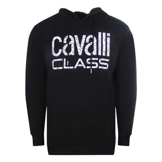 Cavalli Class zwarte hoodie met bloemenlogo - Image 1