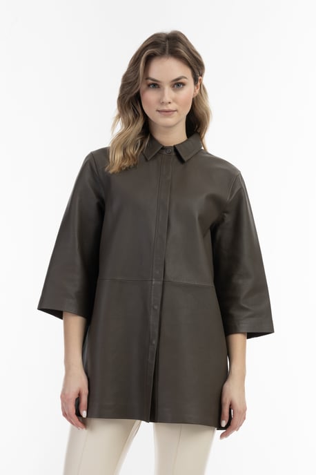 Dreimaster Leren overhemd Dames taupe - Image 3
