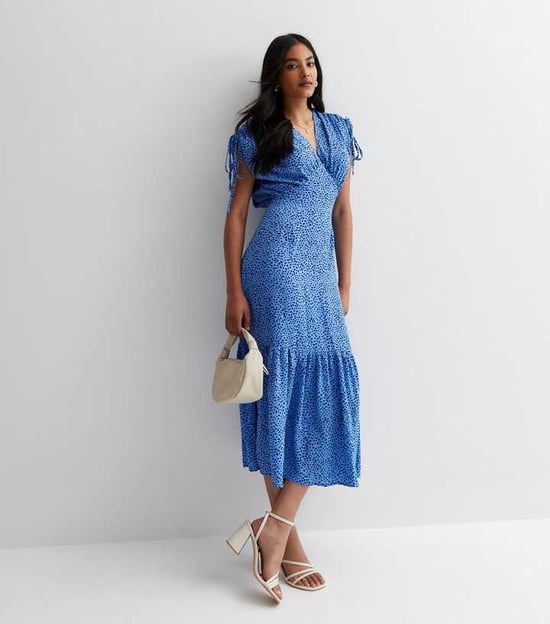 Animal Print Ruched Sleeves Midi Dress