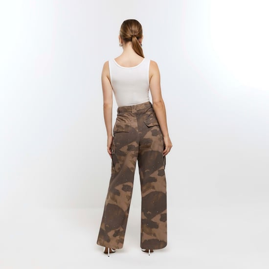 River Island Womens Cargo Trousers Petite Khaki Camo Embellished
