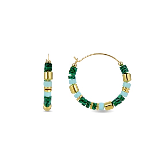 Luxenter Ihun earrings in 925 sterling silver and 18kt yellow gold plated finish Malachite
