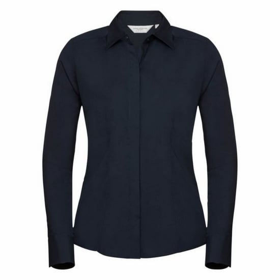 Russell Collection Ladies/Womens Long Sleeve Poly-Cotton Easy Care Fitted Poplin Shirt (French Navy)