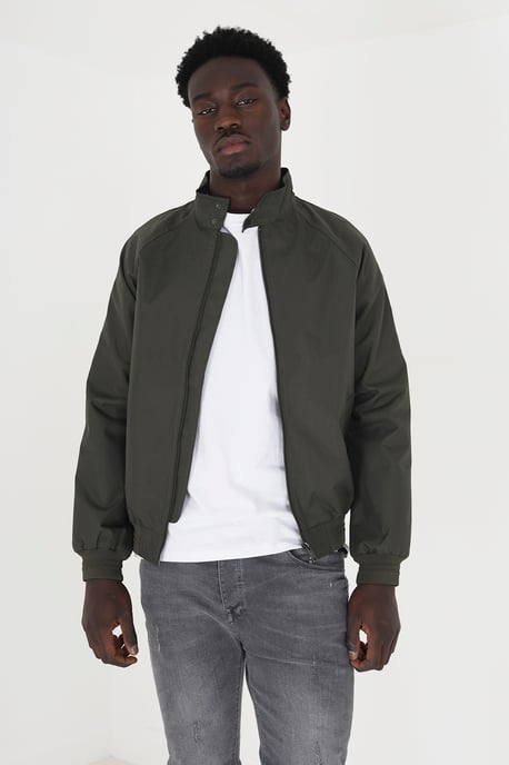 Khaki 'Ellis' Lightweight High Neck Harrington Jacket