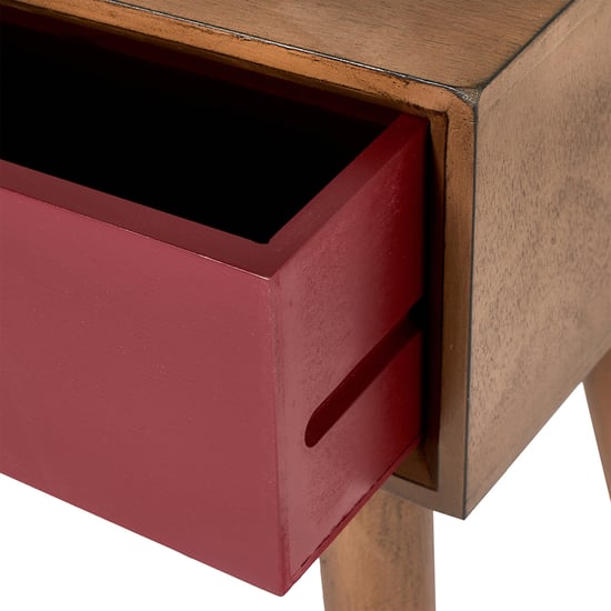 Red Pine Wood Tapered Leg 1-Drawer Side Table