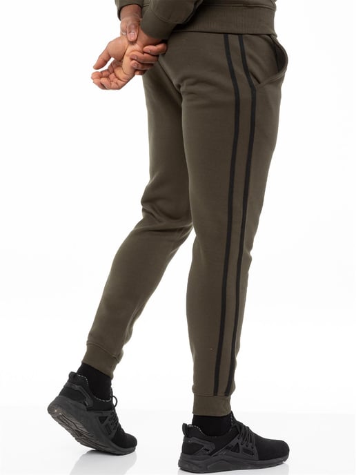 Enzo | Mens Zip Up Tape Hoodie Tracksuit Set - Khaki