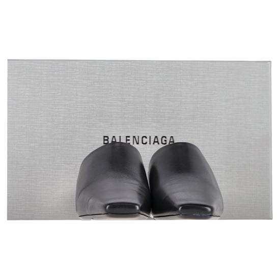 Balenciaga Typo Chrome Hak Slides in Zwart Leer - Image 2