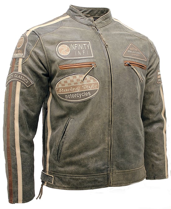 Leather racing biker motorcycle jacket with zipper