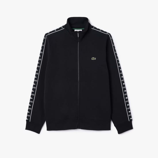 Men's Lacoste Logo Stripe Zipped Jogger Sweatshirt in Black