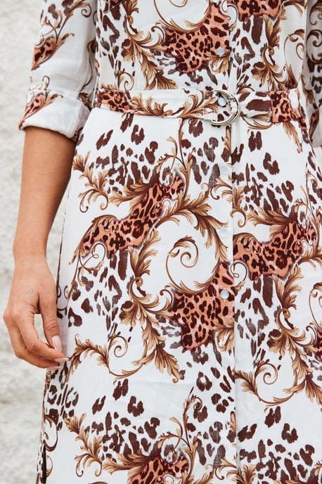 Ivory Multi Print Belted Shirt Dress
