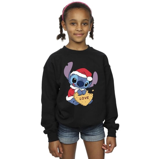 Disney Girls Lilo And Stitch Christmas Love Biscuit Sweatshirt (Black)