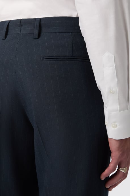 Hodge Slim Fit Navy Pinstripe Trousers