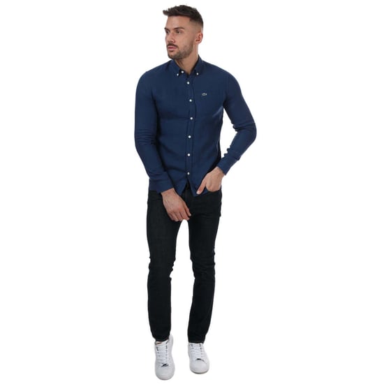 Lacoste linnen overhemd met normale pasvorm voor heren, blauw - Image 3