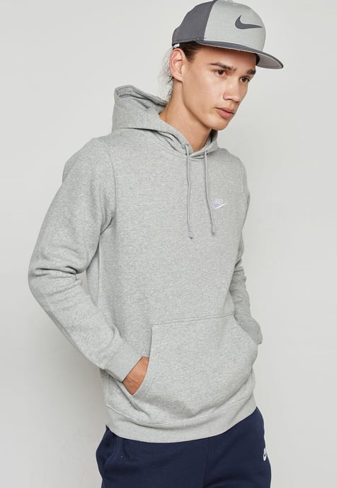 Nike Club pullover hoodie geborduurd logo in grijs - Image 1