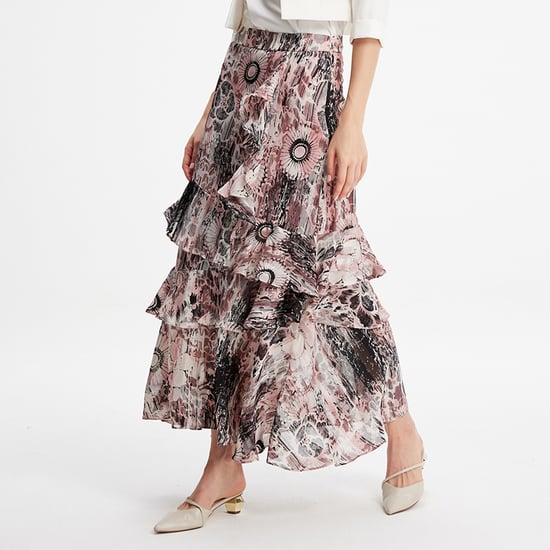 Lange chiffon rok met ruches bloemenprint - Image 2