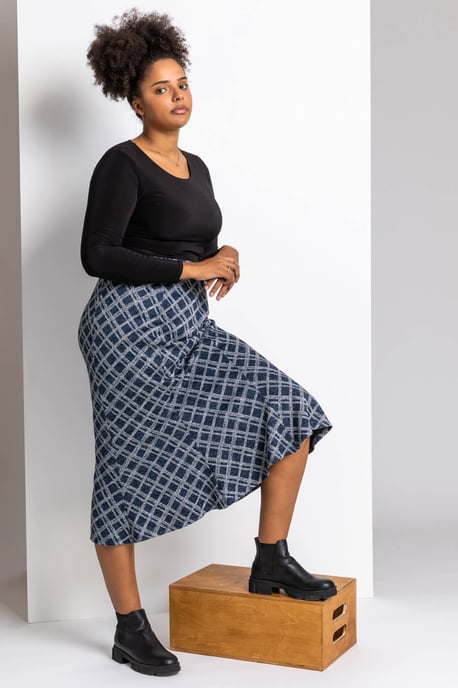Curve Check Print Fluted Skirt
