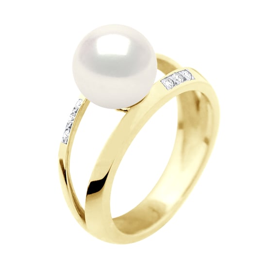 Ring Jewelry 0,06 Cts - Yellow Gold - Real Cultured Freshwater Pearl Round 8-9 mm