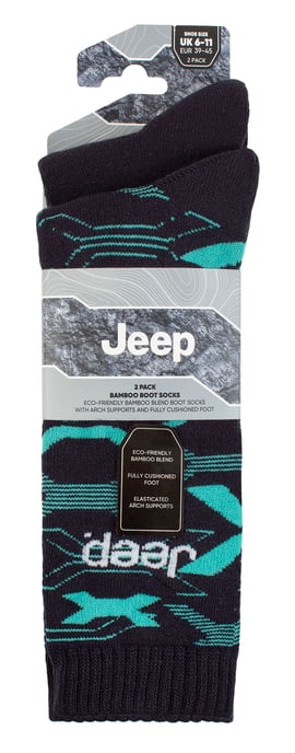 Heren Bamboe Werklaarzen Sokken | Jeep | Zachte en Ademende Dikke Stevige Gevoerde Sokken, Gebreide Ribbels Stijl Wandelsokken - Marineblauw / Turkoois - Image 2