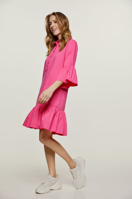 Fuchsia klokmouwtjes jurk met ruche zoom - Image 6