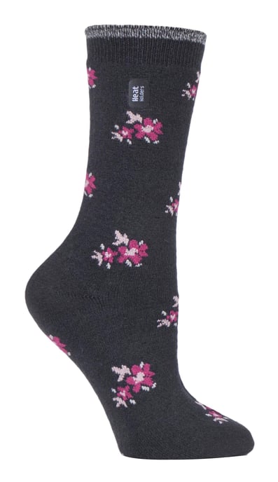 Heat Holders Dames Ultra Lite thermo geklede sokken - Houtskool Bloemen (Bellis) - Image 1