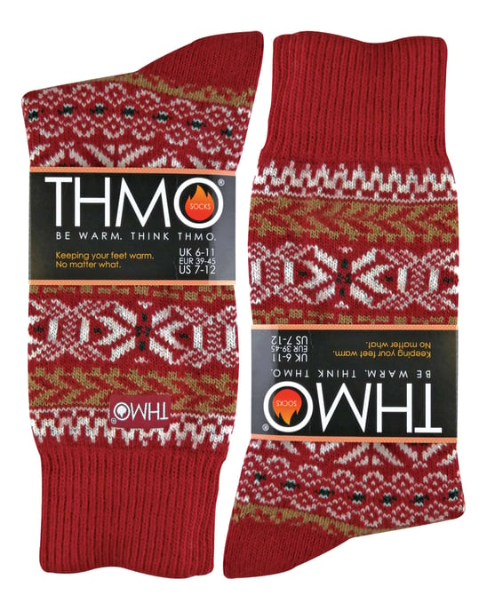 THMO - Vintage herensokken van thermo wolmix - Fairisle Rood - Image 2