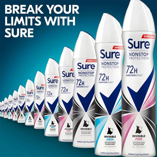 Sure Women Anti-Perspirant 72H Nonstop Protection Deo Invisible Aqua 150ml, 3pk