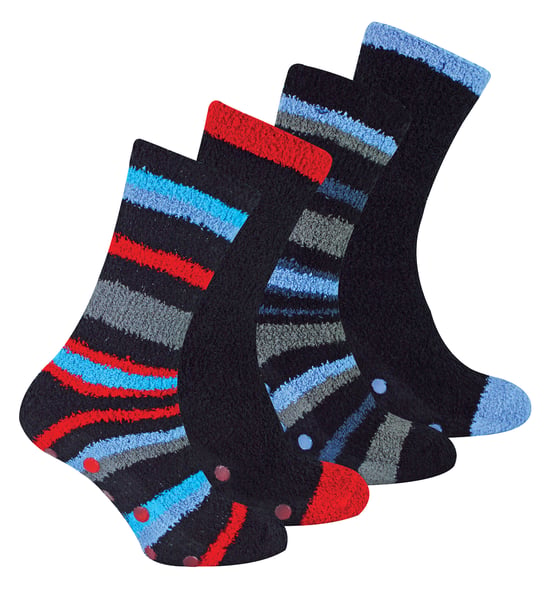 Sock Snob 4 Paar Heren Antislip Pantoffel Gezellige Sokken - Blauwe / Rode Streep - Image 1