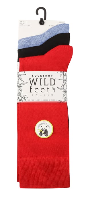 Wild Feet - Set van 3 bamboesokken voor heren | Vlak - Rood Blauw - Image 2