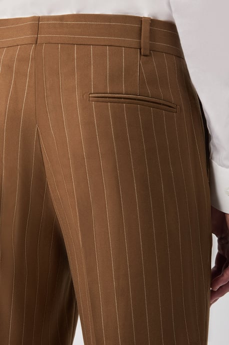 Cuttel Slim Fit Brown Pinstripe Trousers