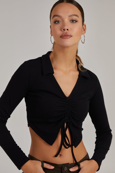 Long Sleeve Gathered Rib Top