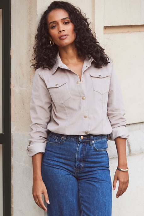 Taupe Corduroy Relaxed Fit Longline Shirt