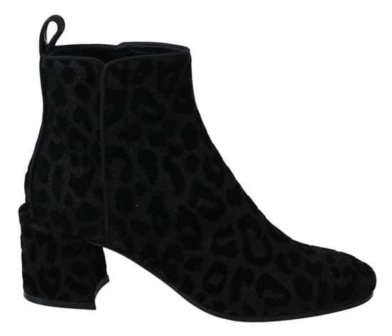 Dolce & Gabbana Dames Zwart Luipaard Korte Laarzen Rits Schoenen - Image 1