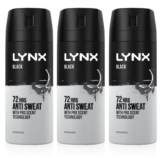 Lynx Black 72 HRS Anti Sweat Anti-Perspirant Body Spray for Men, 3x150ml
